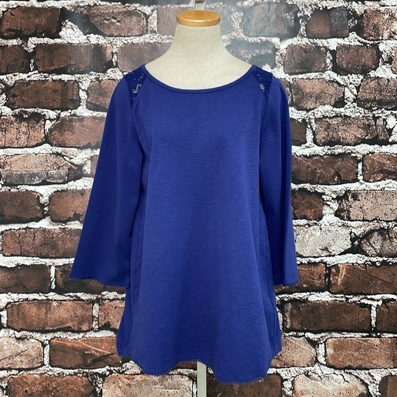 Soft Surroundings Top Women's Small Blue Long Sleeve Buttons Lace - Picture 5 of 17